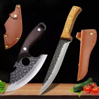 2PCS High Quality Household Kitchen Knife Set, Multipurpose Fruit Knife Hand Forged Butcher Boning Knife Stainless Steel Small Knife 2* knife + 2*knife cover
