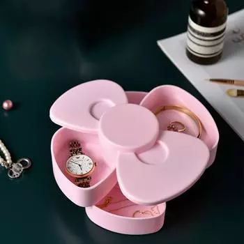 2PCS Jewelry Box 360 Degree Rotating Bow Compact Cosmetic Portable Hairpin Headstring Desktop Storage Box розовый