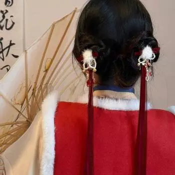 2pcs Jewelry Crystal Headwear Exquisite Pearl Ribbon Barrettes Hanfu Accessories A