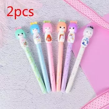 2pcs kawaii Lovely Japanese doll girl design office school writing neutral signature pen