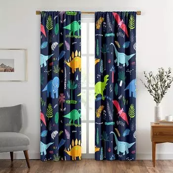 2pcs Kids Boys Window Curtain, Fun Dinosaurs Design Print Window Curtain for Boys Kids, Kids Room Dcor, Window Treatments 150x166cm