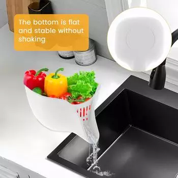 2Pcs Kitchen Drainer Basket Multifunctional Drainer Basket with Spout Folding Silicone Fruit Draining Bowl with Filter Reusable