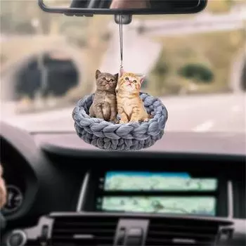 2PCS Kitten Pendant Pendant Creative Sunscreen Exquisite Not Blocking The Line Of Sight Decoration Lovely Cartoon Durable Small