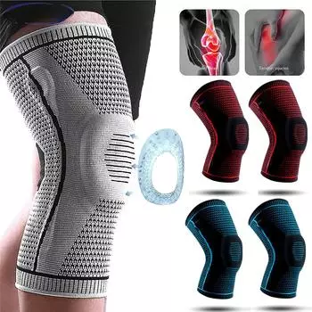 2pcs Knee Compression Sleeve-Professional Knee Brace Support Elastic Non-slip Knee Wraps Patella Stabilizer Silicone Gel Spring L