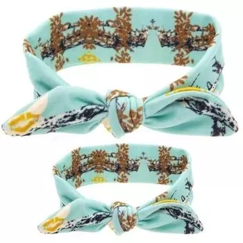 2pcs / комплект (Мама+Ребенок) Повязки на голову с кроличьими ушками, бантами, хлопковые аксессуары для волос, бант-галстук, эластичный обруч для женщин, малышей, детей, повязка на голову 6