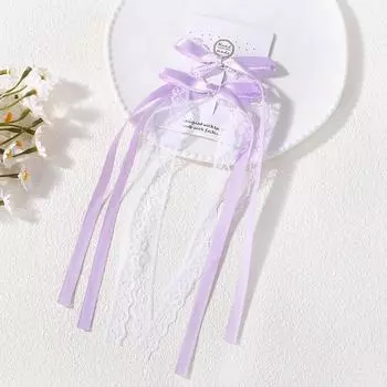 2Pcs Korean Lace White Bow Ribbon Hair Clip for Women Bowknot Hairpins Hairpin Headpiece Gift Delicate Ponytail Side Accessories