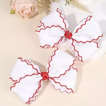 2Pcs Korean Ribbon Bow Hair Clip For Girls Sweet Cute Wavy Edge Hairpins Elegant Barrette Children Headwear Headdress Accesories