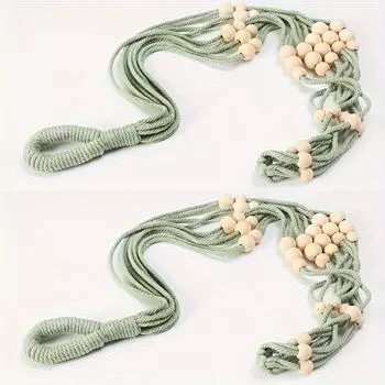 2Pcs Lace Plant Hanger With Wooden Beads - No Tassels Durable Fabric Hanging Basket Suitable For Small Indoor And Outdoor Plants