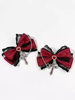 2pcs Ladies Dark Lolita Gothic Cross Bow Hair Clip Exquisite Line up Hair Accessories Hair Clip