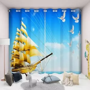 2pcs Landscape Sea Beach Seagull Printed Curtains Rod Pocket Design Easy To Install Curtains Washable Curtains For Living Room 100W130H(CM)40x51in&rod pocket