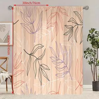 2PCS- Leaf -HD Printed Curtain - Polyester material - Suitable for bedroom, living room, study (customizable) 23Wx59L(60x150CM)x2