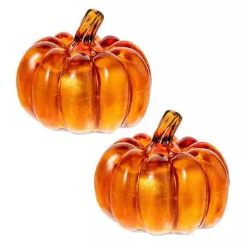 2Pcs LED Glass Pumpkin Set Starry Night Design Halloween Thanksgiving Decor Lighted Lantern Indoor Fall Decoration B