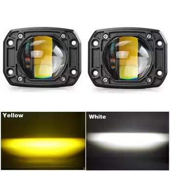 2pcs LED Work Lights with 8d 3 inch Lens, 6000K white, 3500K Yellow, Recessed, driving lights, fog lights for Cars, Trucks, SUVs 4x412v 24v