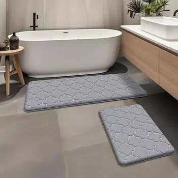 2pcs Long flannel bathroom absorbent mat thick sponge shower room toilet anti-slip mat bathtub mat home entrance mat 40x60cm and 50x120cm белый
