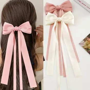 2PCS Long Ribbon Bow Clips For Girls Double Bowknots Tassel Hairclips Barrettes Kawaii Pins Kids Women Hair Accessories