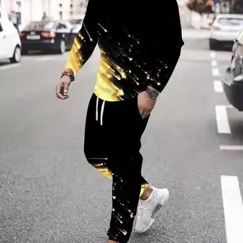 Комплект из 2 предметов: футболка с длинным рукавом и брюки, мужской повседневный костюм с принтом 3D Meteor, комплект из футболки с длинным рукавом и брюк S