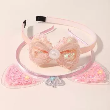 2pcs/lot Girls Head Band Hair Hoop Lovely Party Sequin Bowknot Hairband Transparent Ear Crown Flowing Sand Headband for Children