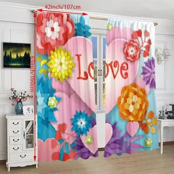 2PCS-LOVE- Штора с принтом - Материал полиэстер - подходит для спален, гостиных, кабинетов, частных помещений 23Wx59L(60x150CM)x2