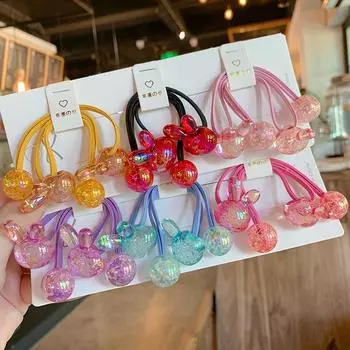 2 шт. милые резинки для волос Bubble Rabbit для девочек, детские аксессуары для волос принцессы, детские резинки для волос, детские головные уборы розовый