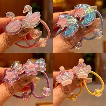 2 шт. милые мультяшные бусины облака луна лебедь девушки эластичные резинки для волос принцесса аксессуары для волос детские резинки для волос детские головные уборы