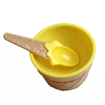 2Pcs Lovely Ice Cream Dessert Bowl Spoon Tableware Kid Party Dinnerware Supplies зелёный
