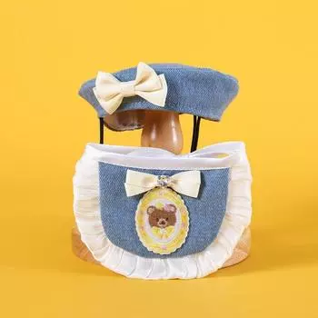 2Pcs Lovely Pet Bandanas Cartoon Puppy Collar Decorative Cat Beret Cap Photo Props белый