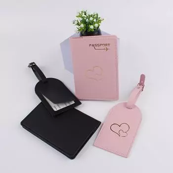 2 шт. Обложка для паспорта из искусственной кожи для влюбленных пар, держатель для багажной бирки для женщин и мужчин, дорожная карта для модного свадебного подарка чёрный