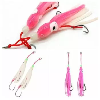 2pcs Luminous Beads Squid Snapper Jig Hook Luminous Octopus Soft Bait Rock Fishing 6cm-2pcs-white&pink