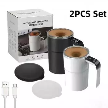 2Pcs Magnetic Self Stirring Coffee Mugs Automatic Mixing Cup Rechargeable Self Stirring Cup With Cleaning Brush For Home Office 380ML
