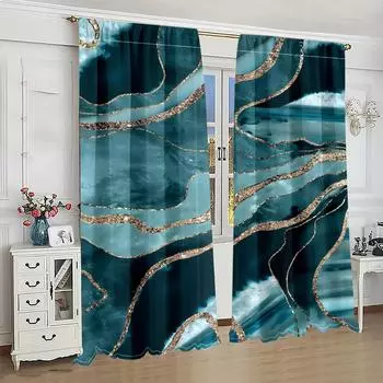 2pcs Marble Textured Digital Printed Curtain Rod Pocket Living Room and Office Furniture Decor Home Decor Semi Blackout cortinas (50Wx50H)x2(CM)&Rod Pocket