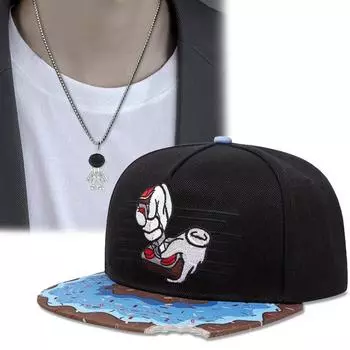 2pcs Men s Baseball Cap Hundred Can Adjustable Hat Street Dance Tide Cap Spaceman Pendant Necklace Sports Outdoor Leisure Couple Duck Tongue Sun Hat чёрный