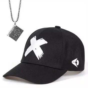 Комплект из 2 мужских бейсболок, ожерелий, хип-хоп, вышитых кепок с язычком утки, которые могут переворачивать страницы книги, ожерелье с подвеской, модная спортивная шляпа для отдыха от солнца чёрный