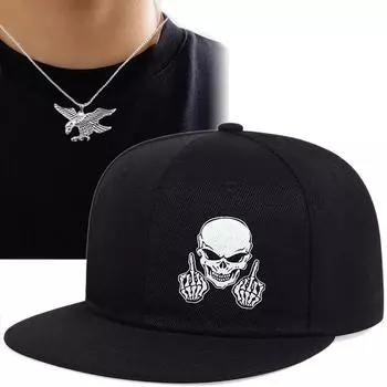 Комплект из 2 мужских бейсболок с ожерельем и кепкой в стиле хип-хоп с вышивкой, кепка с язычком для спорта и отдыха, кепка с плоскими полями, модное ожерелье с подвеской, модная шляпа от солнца чёрный