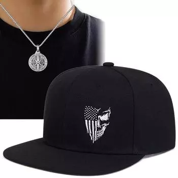 Комплект из 2 мужских бейсболок, ожерелий, кепок с плоскими полями для отдыха на природе, модная кепка в стиле хип-хоп для пары, солнцезащитная шляпа и ожерелье с подвеской чёрный