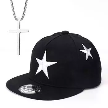 2pcs Men s Baseball Cap Necklace Set Fashion Embroidery Sunshade Flat Brim Hip-hop Cap Niche Hundred with Cross Pendant Necklace Net Red Sun Hat чёрный