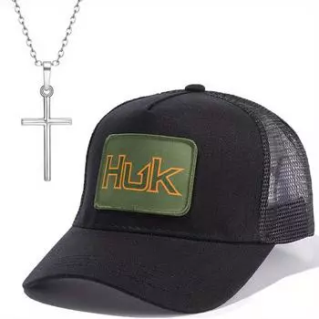 Комплект из 2 мужских бейсболок, ожерелье с вышитыми буквами, сетчатая кепка Trucker Sun, сетчатая кепка с крестом, ожерелье с подвеской в виде утки, модная повседневная кепка чёрный