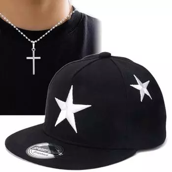 2pcs Men s Baseball Cap Necklace Set Fashion Embroidery Shade Flat Brim Hip Hop Cap Cross Pendant Necklace Sun Hat чёрный