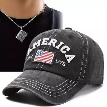 2pcs Men s Baseball Cap Necklace Set Duck Tongue American Flag Baseball Cap Fashion Flip Book Necklace Pendant Sun Hat чёрный