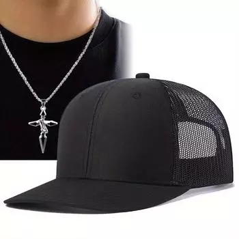 Комплект из 2 мужских бейсболок с ожерельем, слегка изогнутые поля кепки дальнобойщика, ожерелье с подвеской для походов на открытом воздухе, спорта, солнца, отдыха, пара, сетчатая красная кепка чёрный