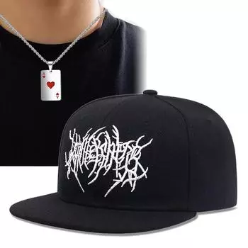 Комплект из 2 мужских бейсбольных кепок, ожерелье, модная вышитая плоская шляпа в стиле хип-хоп с подвеской в виде игральной карты, солнцезащитная кепка чёрный