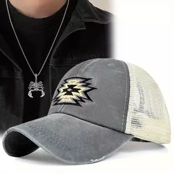 2 шт. Мужская женская бейсболка с вышитой сеткой, кепка с хвостиком, вышитый скорпион, ожерелье, комплект, модная шляпа от солнца для отдыха, спортивная шляпа от солнца чёрный