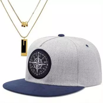 2pcs Men s Womens Baseball Cap Compass Embroidery Flat Brim Hat Hip Hop Cap Duck Tongue Cap Stacked Models Pendant Necklace Set Couple Sports Sun Hat чёрный