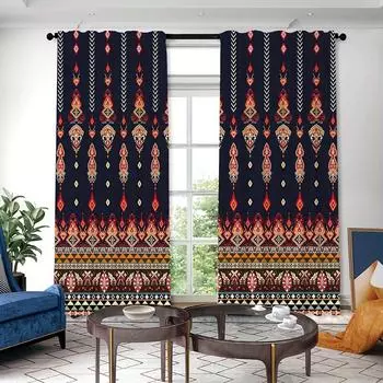 2pcs Mexican Themed Geometric Pattern Curtains Rod Pocket Curtain For Public Places Living Room Bedroom Office Study Room Home 2x60Wx50H(CM)&Rod Pocket
