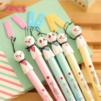 2Pcs Mini 0.38mm Plastic Gel Pens Cartoon Sunny Doll Fountain Black Signing Pen Office School Penc 1pcs