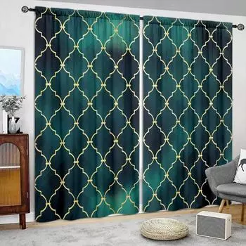 2pcs Moroccan Style Printed Curtain for Home Decor - Rod Pocket Window Treatment for Bedroom, Office, Kitchen, Living Room 52.5cmX116cmX2pcs
