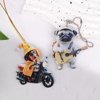 2Pcs Motorbike Dog Hanging Decoration Acrylic Animal Pendant 2D Flat Home Christmas Tree Car Rearview Mirror Puppy Hanging Ornam B