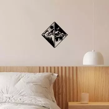 2pcs Mountain River Sun And Moon Wall Decoration - Metal Modern Wall Decor Sticker, Hanging Mural Art светло-серый