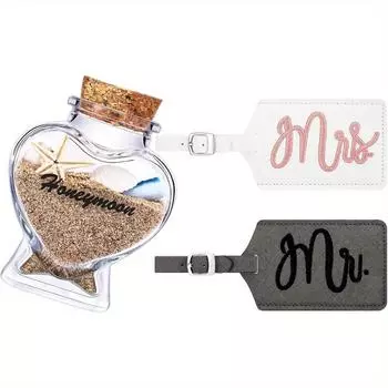 2pcs Mr and Mrs Luggage Tags Set Honeymoon Sand Keepsake Jar, Honeymoon Just Married Luggage Tags Glass Bottle with Cork 2 PCS бежевый