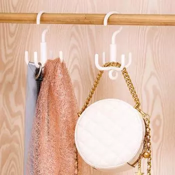 2pcs Multifunctional Rotating Plastic Hook Punch Free 4-Claw Rotation Coat Hanger Belt Organizer Wardrobe Belt Hanger Towel Rack