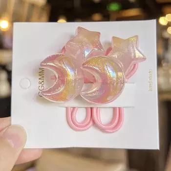 2PCS New Cute Colorful Stars Moon Princess Headwear Kids Elastic Hair Bands Children Hair Ropes Girls Hair Accessories